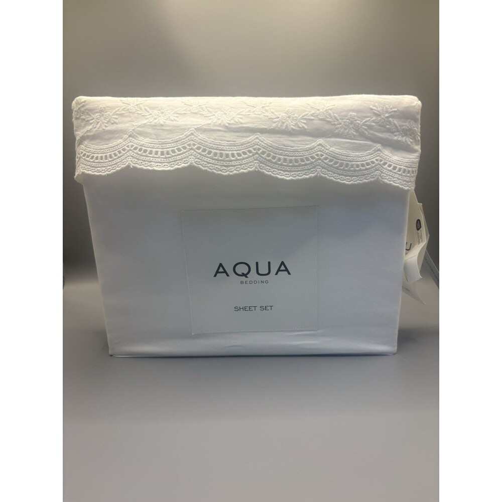 Aqua Bedding White Lace Cotton Sheet Set TWIN